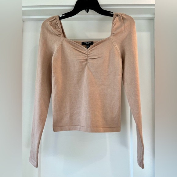 New Look ASOS Fitted Top Sweetheart Neck Long Sleeve Sz Small Petit - Picture 1 of 12